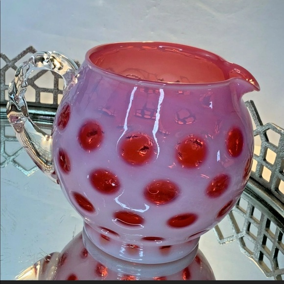 SOLD Fenton Cranberry Coin Dot Pitcher Tumblers - Picture 5 of 12